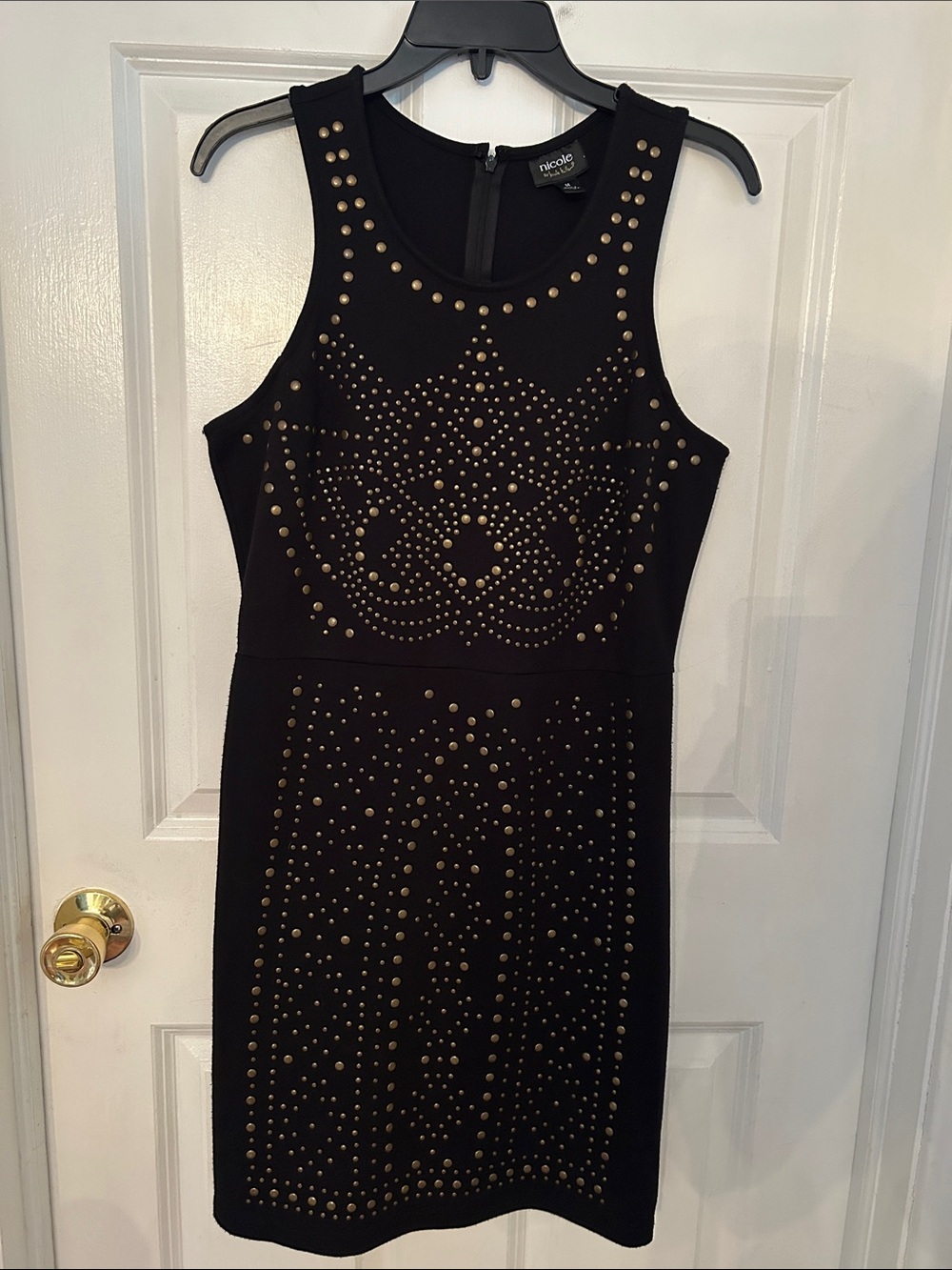 Nicole Miller Black Mini Dress with Gold Stud Embellishment